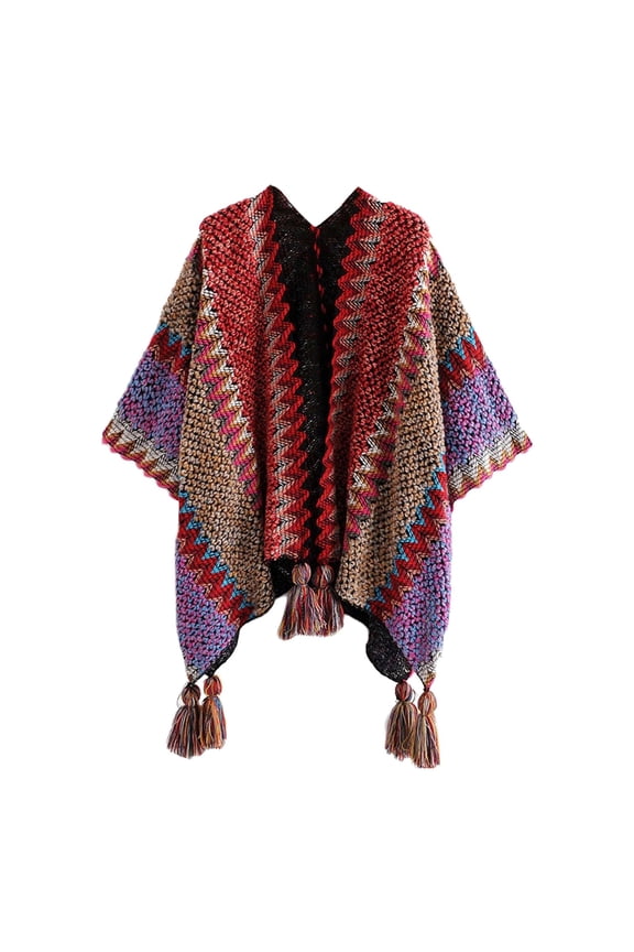 Womens Shawls Soft And Comfortable Knitted Sweater Tops Shawl Tassel Fringed Wraps Irregular Hem Splicing Colourful Scarf