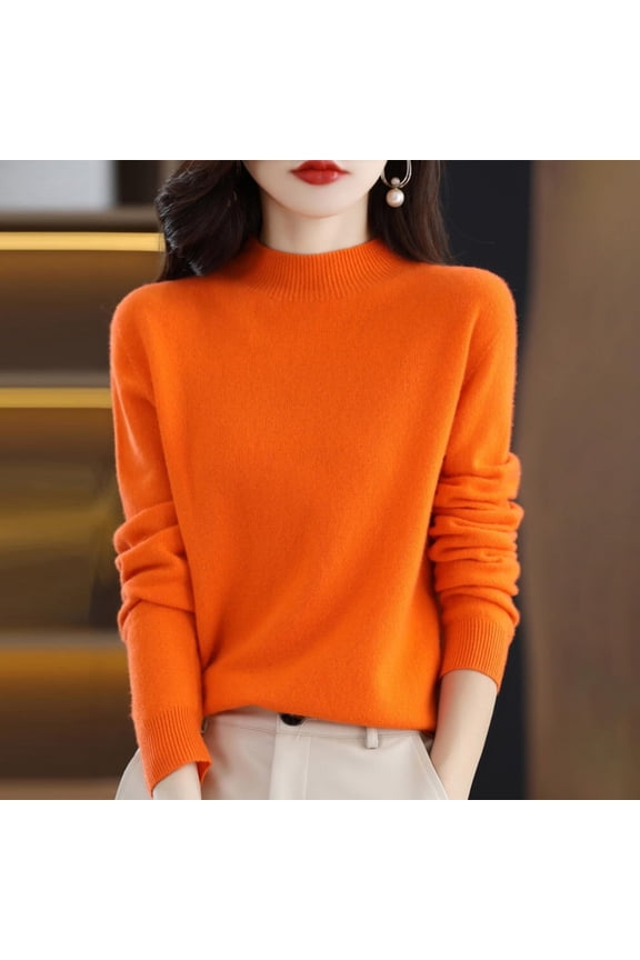 Womens Spring Tops Cardigan Blouses Dressy Casual,Semi Turtleneck Sweater Long Sleeve Solid Color Pullover with A Base Shirt Autumn Loose Sweater