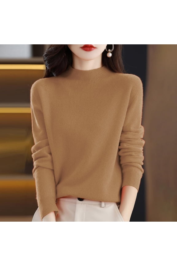 Womens Spring Tops Cardigan Blouses Dressy Casual,Semi Turtleneck Sweater Long Sleeve Solid Color Pullover with A Base Shirt Autumn Loose Sweater