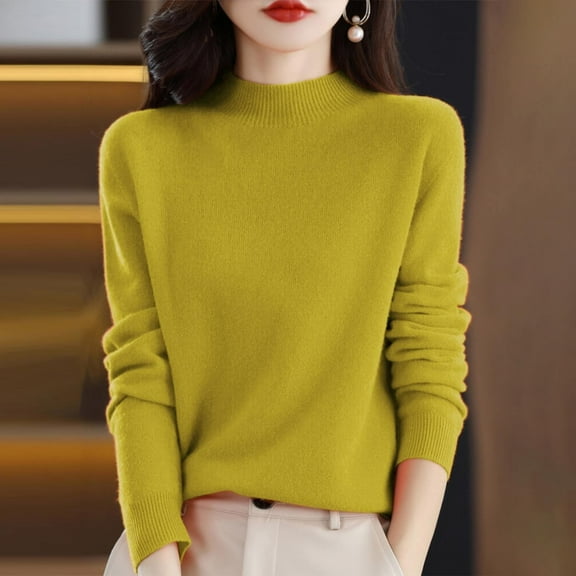 WNEGSTG Womens Spring Tops Cardigan Blouses Dressy Casual,Semi Turtleneck Sweater Long Sleeve Solid Color Pullover with A Base Shirt Autumn Loose Sweater