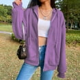 thumbnail image 1 of WNEGSTG Zip Up Hoodie Women, Women's Street Long Sleeve Hooded Zipper Solid Color Casual Sweatshirt, Purple XXL, 1 of 9