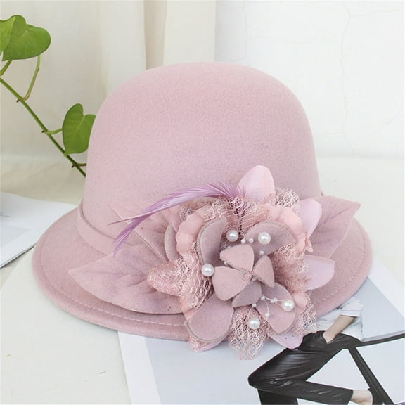 WNEGSTG tea Party Vintage French Top hat fedora Floral Wool Dress Cloche Classic Winter Hat 1920s