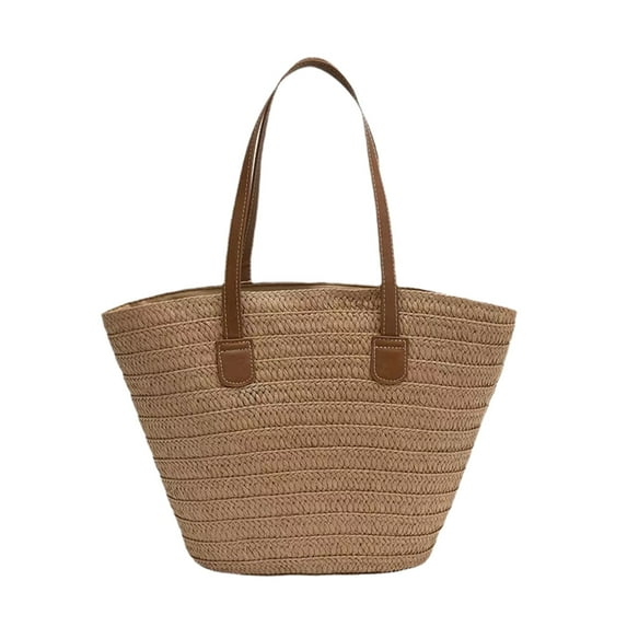 WNEXOPE Khaki Woven Straw Beach Bag - Summer Shoulder Tote Purse for Women - Stylish Vacation Handbag