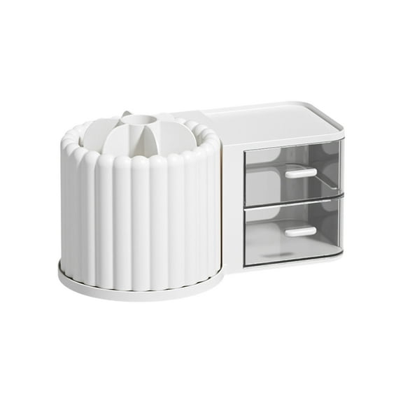 WNEXOPE Large Rotating Makeup Organizer - Countertop Cosmetic Storage with Brush Compartment - Bathroom Vanity Make-Up Caddy