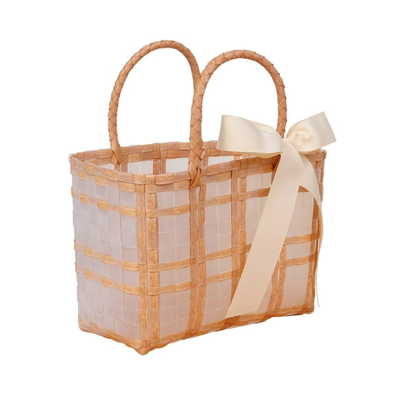 WNEXOPE Stylish Clear Plastic Woven Tote - Versatile Beach Bag, Vegetable Basket, and Teacher Gift; Chic Flower Wrap with Ribbon Handle for Work or Daily Use; Durable and Fashionable Accessory