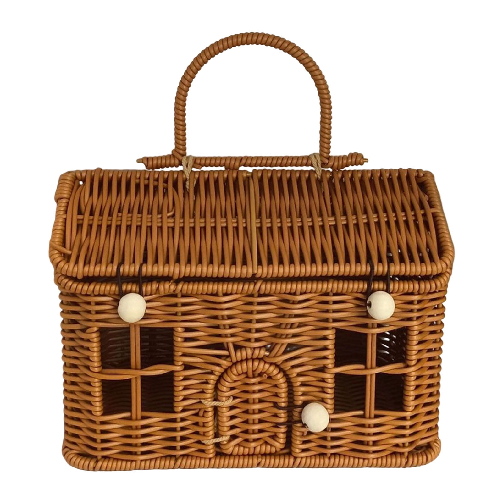 WNEXOPE Vintage Hand-Woven Wicker House Basket with Hinged Door - Rustic Christmas Gift & Treat Display, Natural Cane Storage Decor