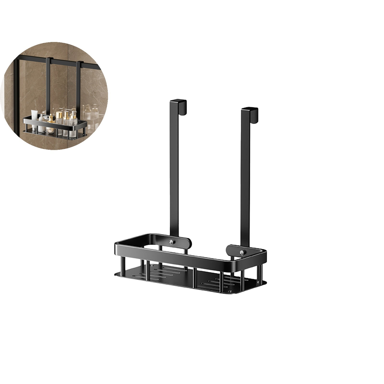 WNFJR 1-Tier Over the Door Shower Caddy Organizer, Stainless Steel Bathroom Storage Rack with Hooks and Basket Hangers