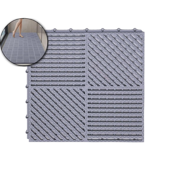 WNFJR 11.8" x 11.8" Rubber Floor Tiles Non-Slip Splicing Drainage Mats for Deck, Pool, Shower, Patio, Balcony, Bathroom, Kitchen, Yard(Gray)