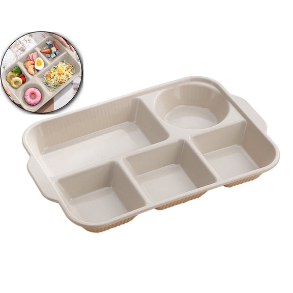 WNFJR 12.7" Large Divided Plates Unbreakable Wheat Straw Dinnerware Lunch Trays Lightweight Reusable Plastic Compartment Microwave Dishwasher Safe Separator Plates