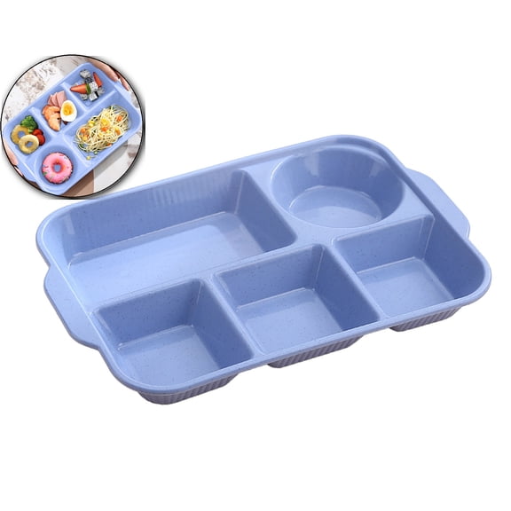 WNFJR 12.7" Large Divided Plates Unbreakable Wheat Straw Dinnerware Lunch Trays Lightweight Reusable Plastic Compartment Microwave Dishwasher Safe Separator Plates