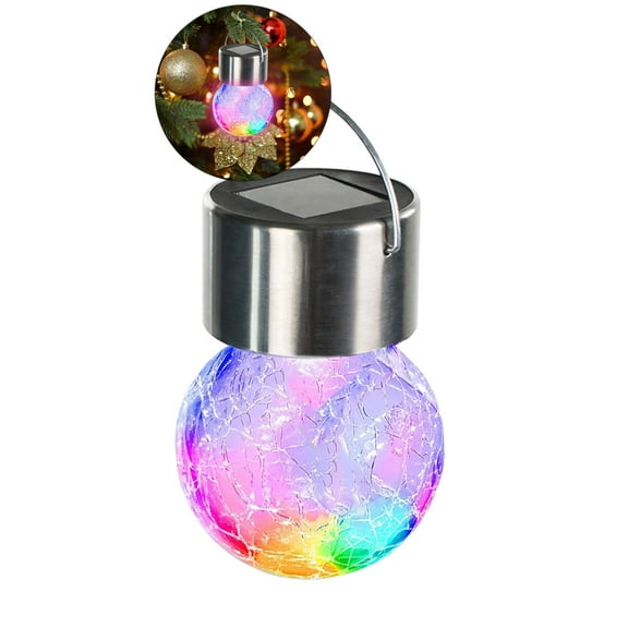 WNFJR 2 Pcs Hanging Outdoor Solar Lights - Decorative Cracked Glass LED Ball Lights Waterproof Tree Solar Powered Globe Lights with Handle for Garden Yard Patio Fence Christmas Decoration