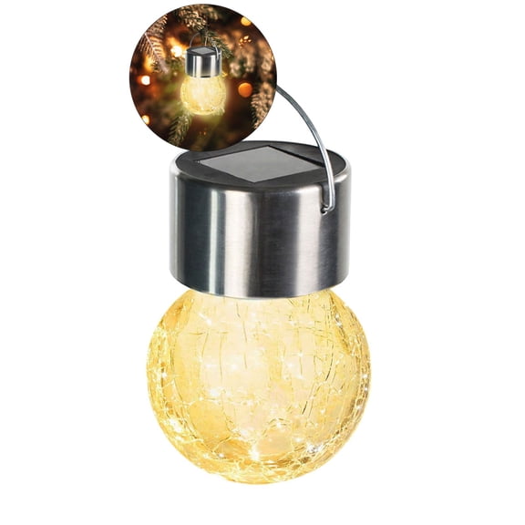 WNFJR 2 Pcs Hanging Outdoor Solar Lights - Decorative Cracked Glass LED Ball Lights Waterproof Tree Solar Powered Globe Lights with Handle for Garden Yard Patio Fence Christmas Decoration