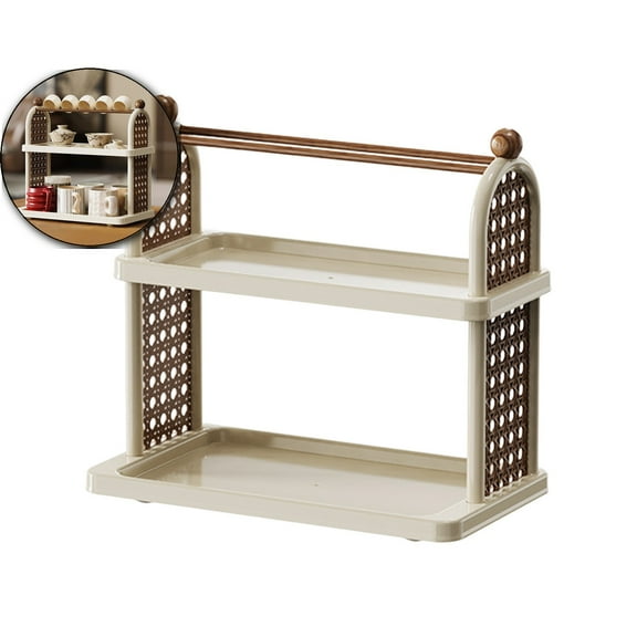 WNFJR 2-Tier Mug Holder for Countertop, Cup Rack Coffee Bar Station Mug Organizer for Kitchen Cabinets with Glass Holder, Tea Cup Storage Rack