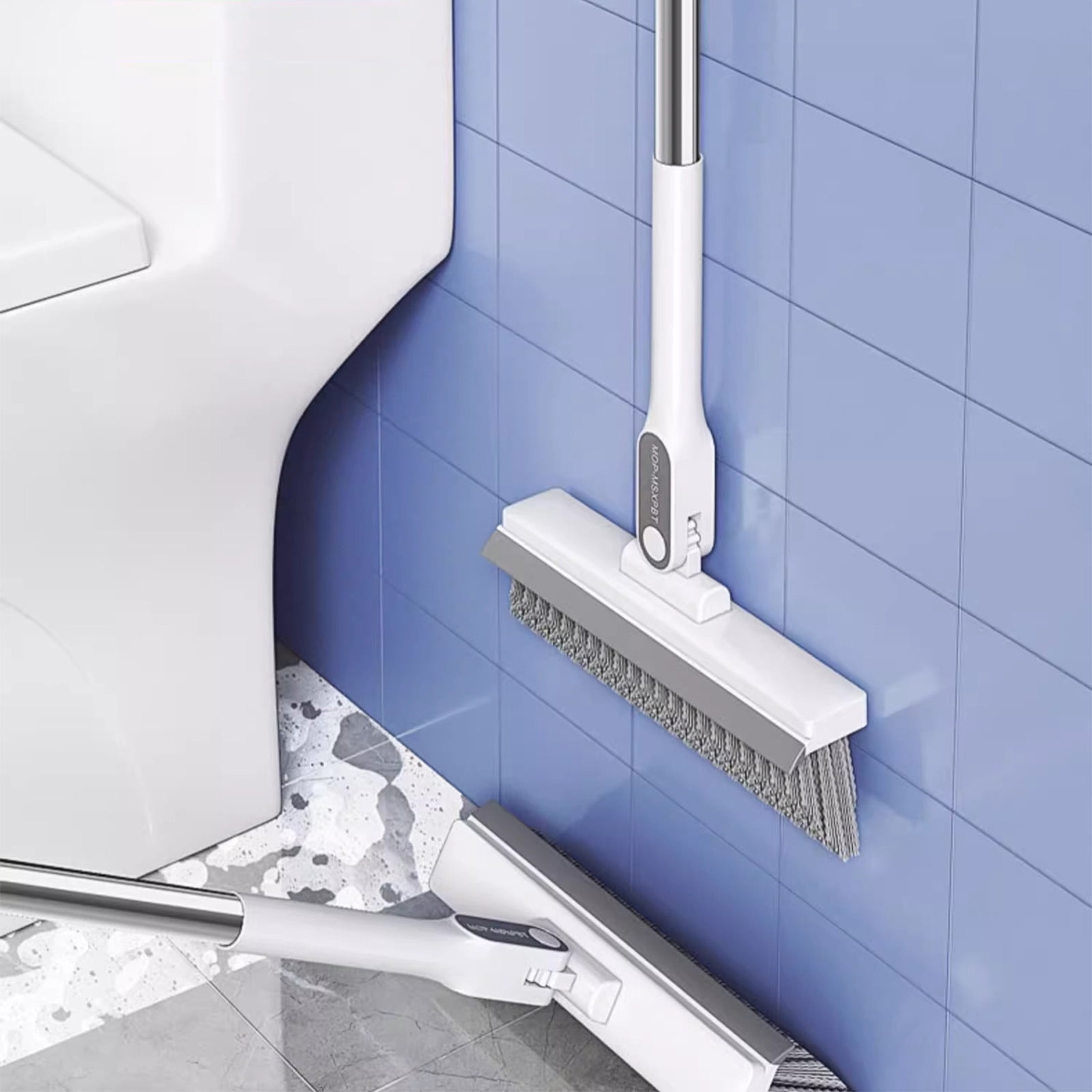 WNFJR 2in1 VShape Floor Scrub Brush with Squeegee and 180° Rotating