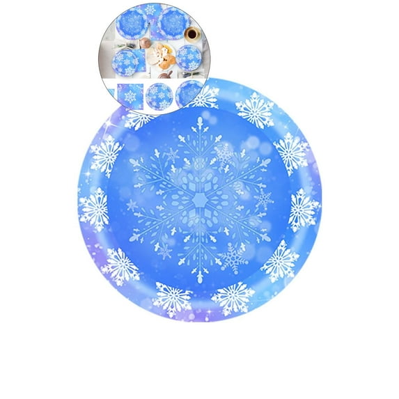 WNFJR 20 Pcs Xmas Snowflake Winter Party Supplies Set - Disposable Tableware with Paper Plates, Napkins, Forks for Christmas, Frozen-Themed Birthday Decorations(Plates)
