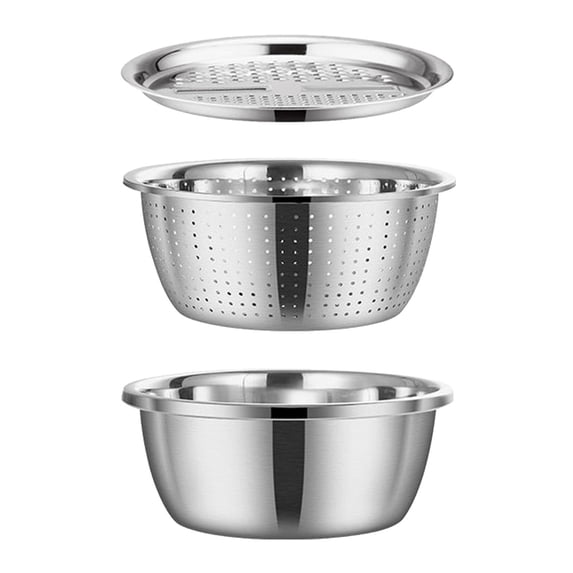 WNFJR 2024 New Stainless Steel Basin Set: Multifunctional Colander, Strainer, and Grater - 3-in-1 Kitchen Tool with Container