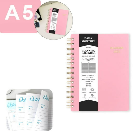 WNFJR 2025 Work Planner Daily Planner Monthly Calendar Planner Spiral Daily Planner Notebook Task Organizer for Daily Tasks and Goal Setting