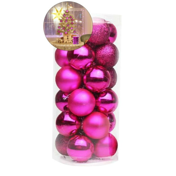 WNFJR 24 Pcs Christmas Balls Ornaments, Shatterproof Christmas Hanging Balls for Xmas Tree, Holiday, Wedding, Party(Hot Pink)