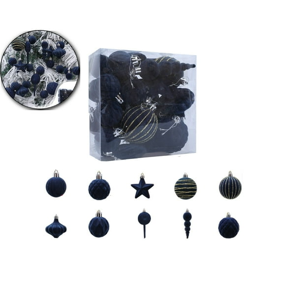 WNFJR 24 Pcs Velvet Christmas Ornaments Set, Flocked Shatterproof Assorted Hanging Xmas Tree Ball Decorations, Christmas Ball Ornaments for Xmas Holiday Party Home Decor