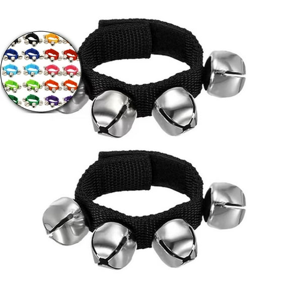 WNFJR 2Pcs Wrist Bells, Jingle Bells Ankle Bells Wrist Bells Bracelet Percussion Instruments Musical Rhythm Band 4 Silver Bells for Party Christmas(Black)