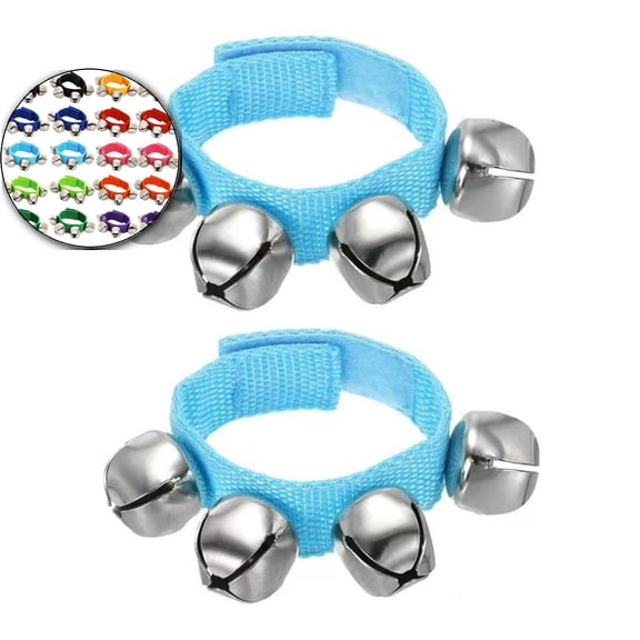 WNFJR 2Pcs Wrist Bells, Jingle Bells Ankle Bells Wrist Bells Bracelet Percussion Instruments Musical Rhythm Band 4 Silver Bells for Party Christmas(Light Blue)