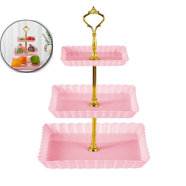 WNFJR 3-Tier Dessert Cake Stand, Tiered Serving Cake Stand Small Cupcake Stand Cookie Tray Rack Candy Buffet Set Up Fruit Plate for Tea Party, Wedding and Birthday(Pink)