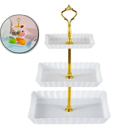 WNFJR 3-Tier Dessert Cake Stand, Tiered Serving Cake Stand Small Cupcake Stand Cookie Tray Rack Candy Buffet Set Up Fruit Plate for Tea Party, Wedding and Birthday(White)