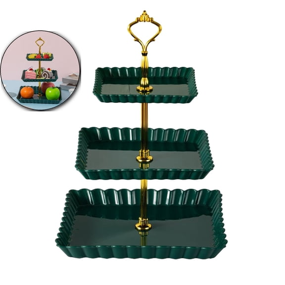 WNFJR 3-Tier Dessert Cake Stand, Tiered Serving Cake Stand Small Cupcake Stand Cookie Tray Rack Candy Buffet Set Up Fruit Plate for Tea Party, Wedding and Birthday(Green)