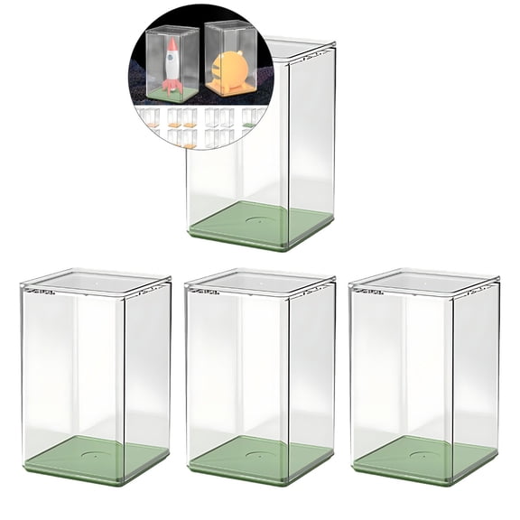 WNFJR 4 Pcs Plastic Clear Acrylic Dustproof Display Box, with Sticky Fixing Dolls, Multifunctional Collectibles, Suitable for Mini Anime Characters Collection Display