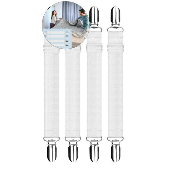 WNFJR 4 Pcs Sheet Fastener - Adjustable Bed Sheet Straps, Easily Install Bedding Straps, Multipurpose Sofa Cushion Straps for Mattress Covers Sofa Cushion Sleeping Bag