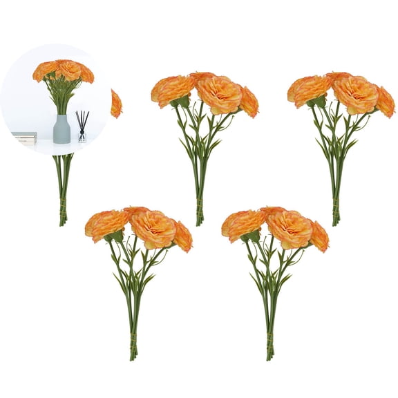 WNFJR 5-Pack Artificial Carnations, UV Resistant Outdoor Fake Flowers, Silk Petals Mini Bouquet for Home Party Wedding Decor