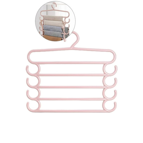 WNFJR 5-Tier Multifunctional Pants Hanger Rack - Space Saving Closet Organizer for Pants, Belts & Ties - Durable Plastic Clips