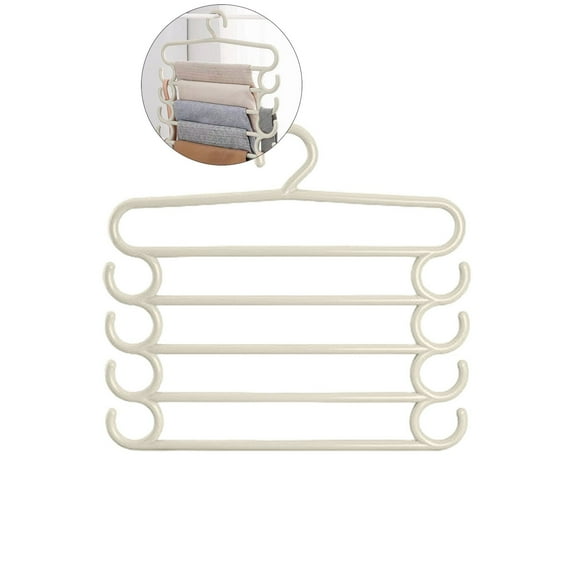 WNFJR 5-Tier Multifunctional Pants Hanger Rack - Space Saving Closet Organizer for Pants, Belts & Ties - Durable Plastic Clips