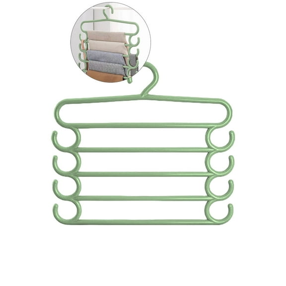 WNFJR 5-Tier Multifunctional Pants Hanger Rack - Space Saving Closet Organizer for Pants, Belts & Ties - Durable Plastic Clips