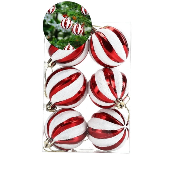 WNFJR 6 Pcs Christmas Ball Ornaments Christmas Tree Decorations Balls Mini Glitter Christmas Ornaments Christmas Balls Xmas Swirl Decorative Hanging Ornaments for Holiday Decor