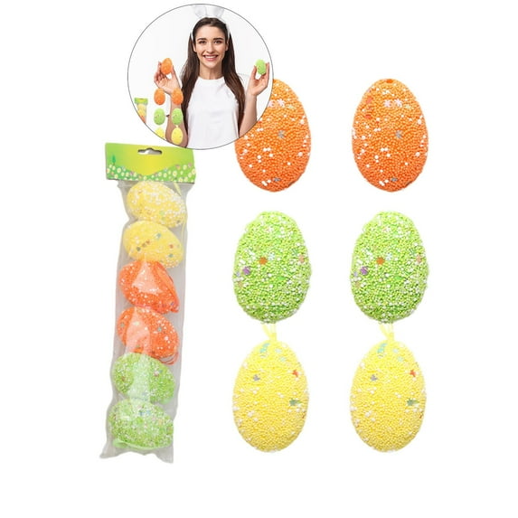 WNFJR 6 Pcs Easter Egg Tree Decoration, Foam Easter Egg Ornament with Rope Multicolor Easter Egg Holiday Home Decor, Outdoor & Indoor Spring Themed Easter Egg Decorations