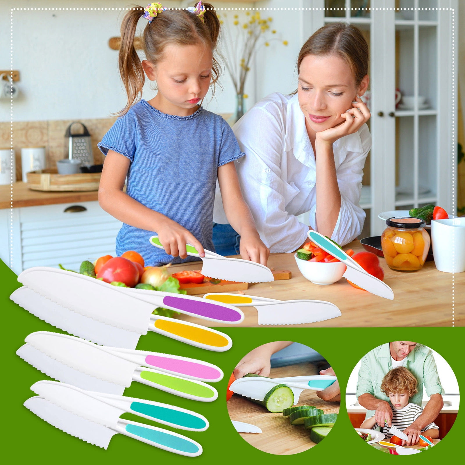 WNFJR 6Piece Kids Kitchen Knife Set Serrated Edges for Safe