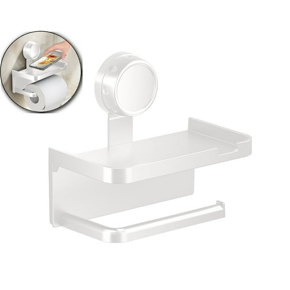 WNFJR Adjustable Toilet Paper Holder with Strong Suction Cup - Multi-Functional Tissue Rack for Bathroom, Kitchen, or Travel – 7x6.8x4.3 Inch(White)