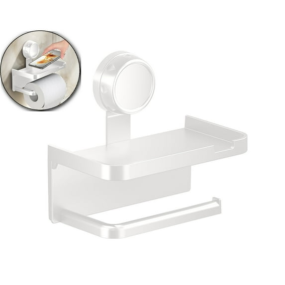 WNFJR Adjustable Toilet Paper Holder with Strong Suction Cup - Multi-Functional Tissue Rack for Bathroom, Kitchen, or Travel – 7x6.8x4.3 Inch(White)