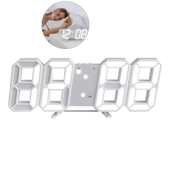 WNFJR Alarm Clock, 3D LED Digital Wall Clock, Desk Alarm Clock, 3D Alarm Clock for Wall & Desk, LED Digital Display Clock for Bedroom & Living Room