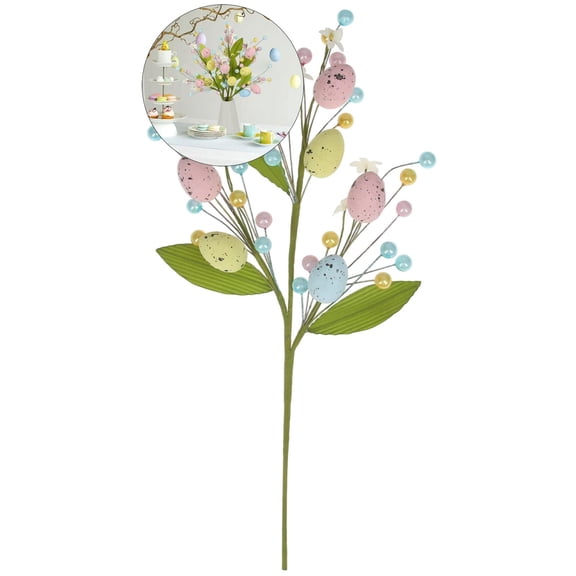 WNFJR Artificial Easter Flower, Easter Spray with Eggs and Berries Decorative Spring Floral Stems Speckled Easter Egg Twig Branches for Easter, Floral Arrangement Centerpiece