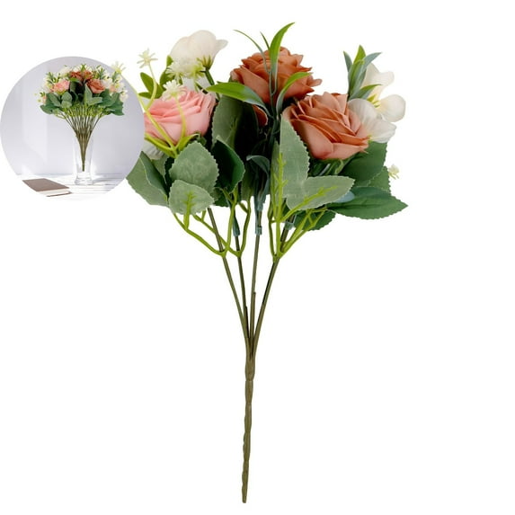 WNFJR Artificial Silk Flower Mini Roses with Leaves, Fake Plastic Plants for Wedding, Valentine's Day, Home Decoration