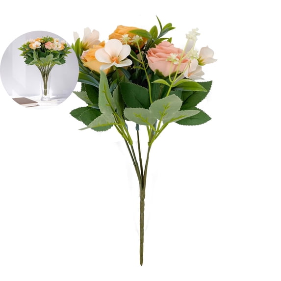 WNFJR Artificial Silk Flower Mini Roses with Leaves, Fake Plastic Plants for Wedding, Valentine's Day, Home Decoration