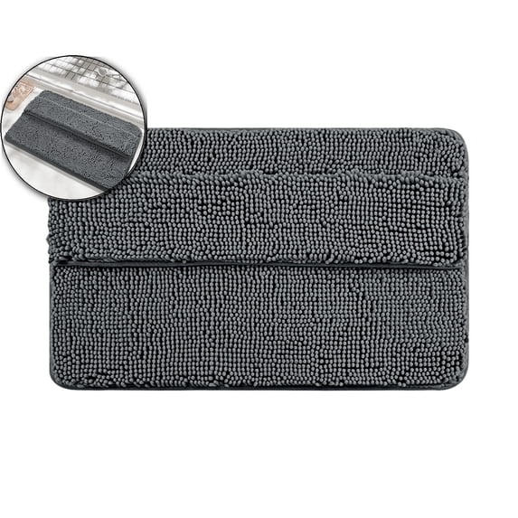 WNFJR Bathroom Rugs Double Layer Soft Absorbent Bath Rug Plush Bath Mat Non Slip Machine Washable Carpet for Wipe The Instep Toilet Shower Tub(Dark Gray)