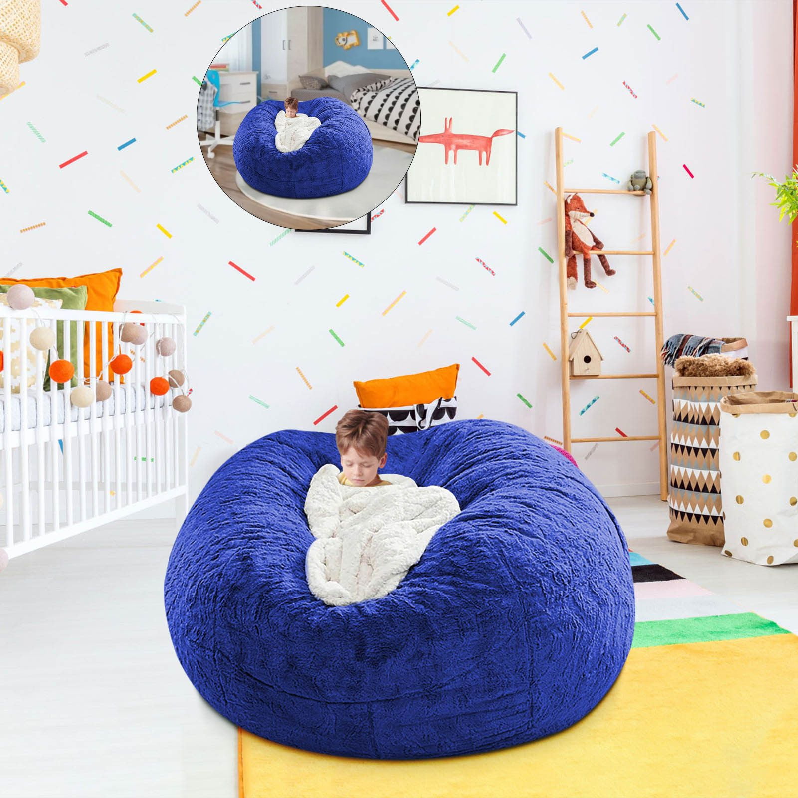WNFJR Bean Bag Chair Cover, Giant Bean Bag Cover for adults, Big Round Soft Fluffy Faux Fur Bean Bag Lazy Sofa Bed Cover for Bedroom, Machine Washable