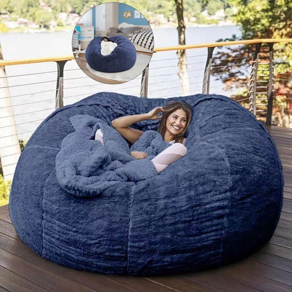 WNFJR Bean Bag Chair Cover(it was only a Cover, not a Full Bean Bag), Big Round Soft Fluffy Velvet Sofa Bed Cover, Living Room Furniture, Lazy Sofa Bed Cover