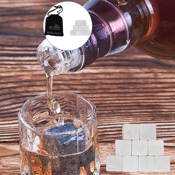 WNFJR Beverage Chilling Stones Whiskey Stones - 9 Pcs Reusable Natural Chilling Stones with Velvet Pouch | Keep Drinks Cold Without Dilution | Perfect for Whiskey, Cocktails & More