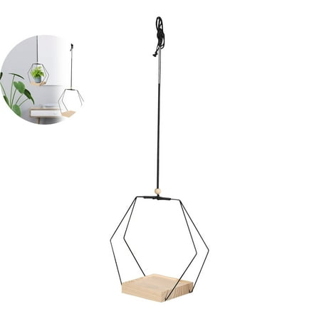 WNFJR Boho Hanging Plant Holder for Indoor Plants - Hexagonal Wall Ceiling Window Plant Hanger with Wood Base