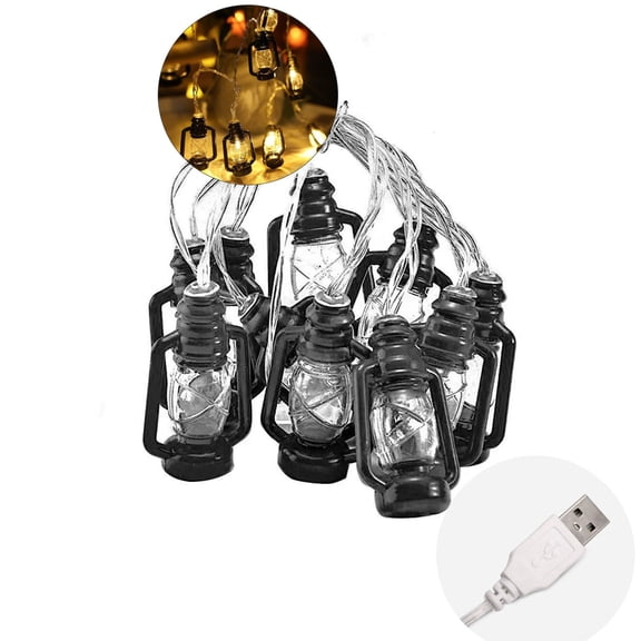 WNFJR Camping String Lights Lantern String Lights with Mini Kerosene LED Lights Retro Camping Fairy Lights for Outdoor Patio Garden Holiday Home
