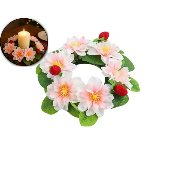 WNFJR Candle Rings Wreaths Artificial Floral Wreath with Green Leaves All Seasons Magnolia Wreath for Wedding Centerpieces Table Decoration
